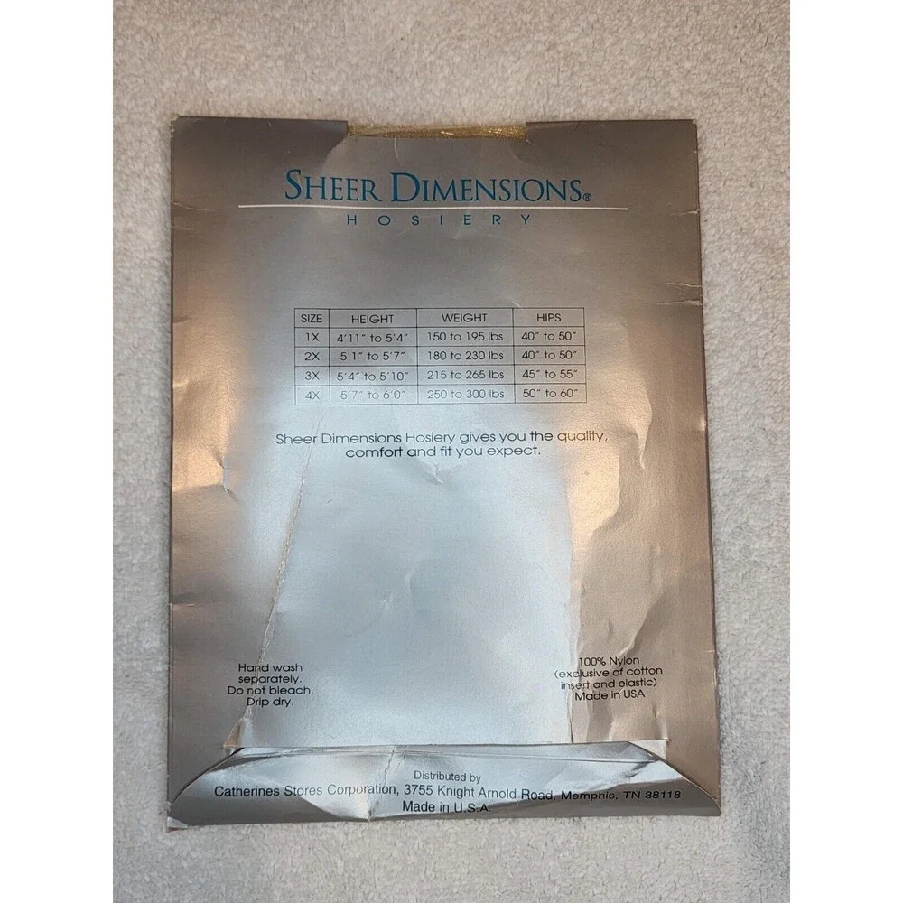 Vintage Sheer Dimensions Hosiery Sparkle Sheers Gold Size 4X Nylons